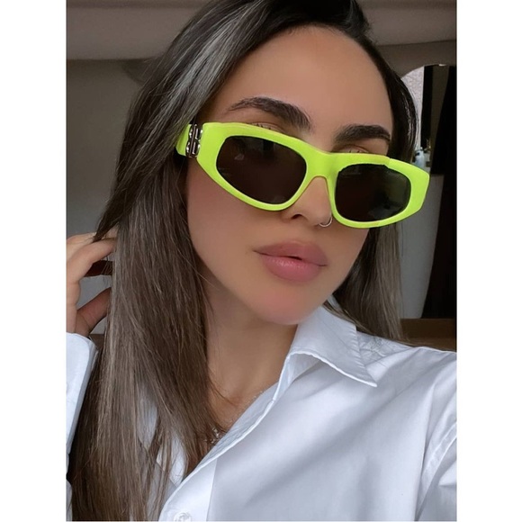 Balenciaga Dynasty BB0095S 007 Yellow Silver Grey Unisex Sunglasses Authentic - Picture 5 of 8